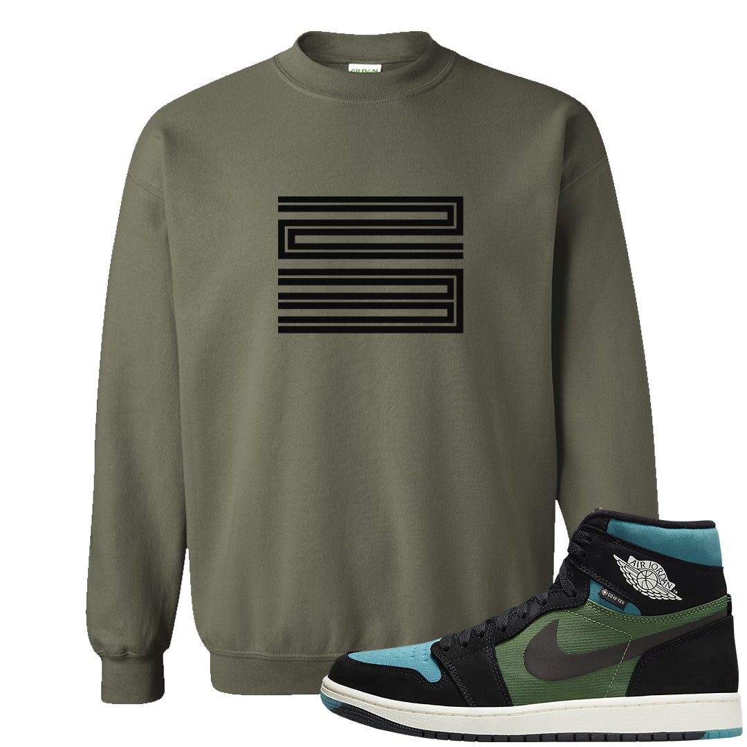 Element Black Olive High 1s Crewneck Sweatshirt | Double Line 23, Military Green