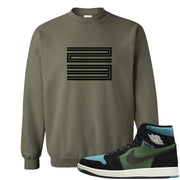 Element Black Olive High 1s Crewneck Sweatshirt | Double Line 23, Military Green