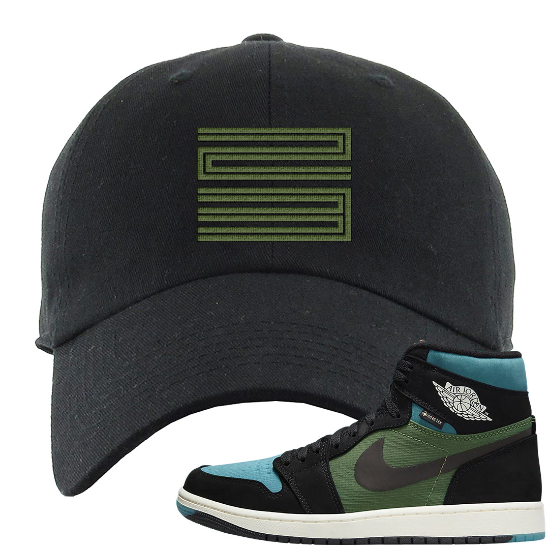 Element Black Olive High 1s Dad Hat | Double Line 23, Black