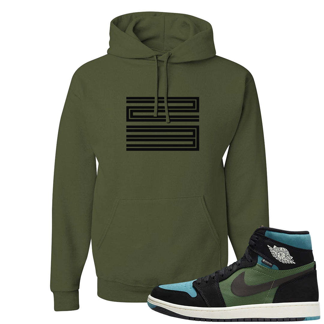 Element Black Olive High 1s Hoodie | Double Line 23, Military Green