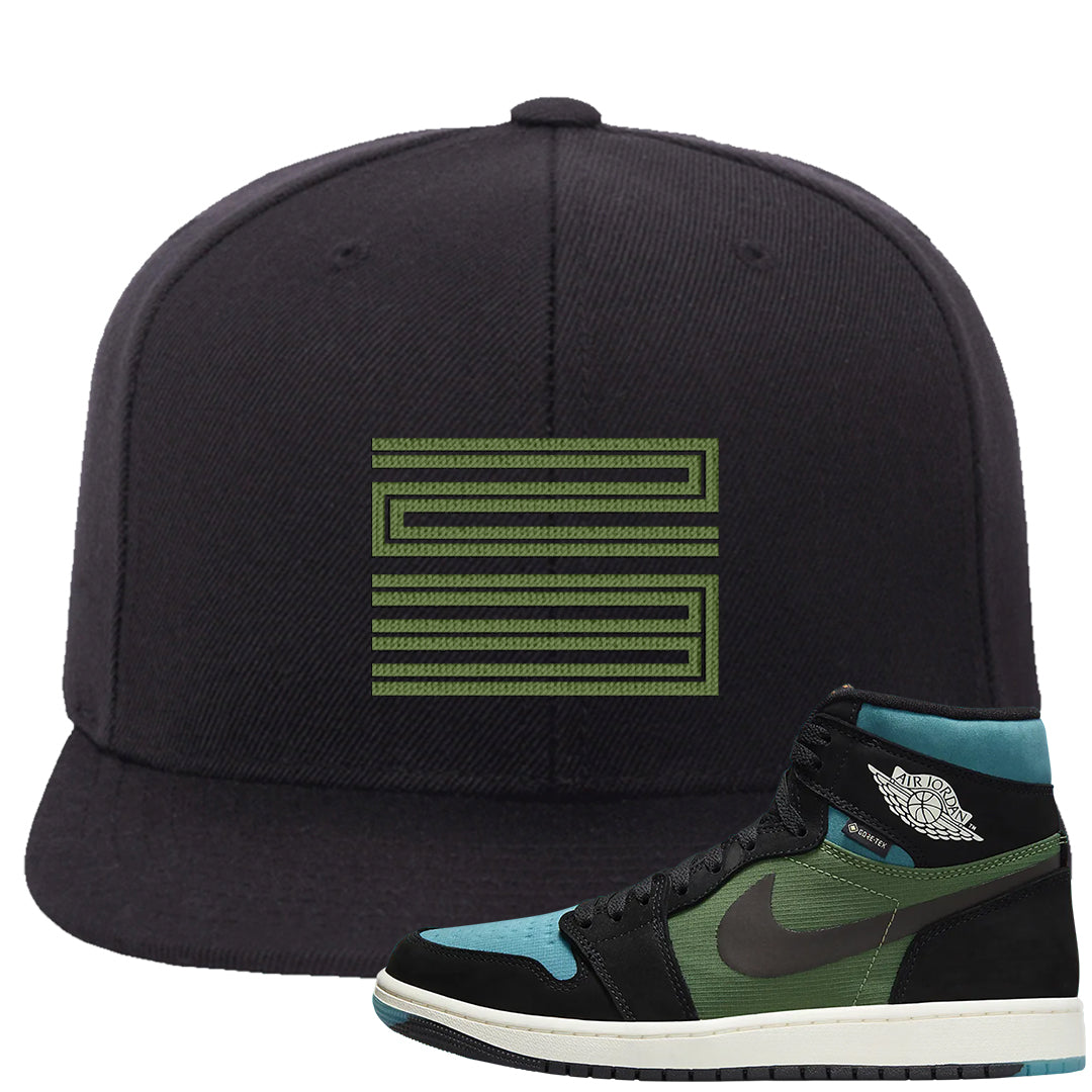 Element Black Olive High 1s Snapback Hat | Double Line 23, Black
