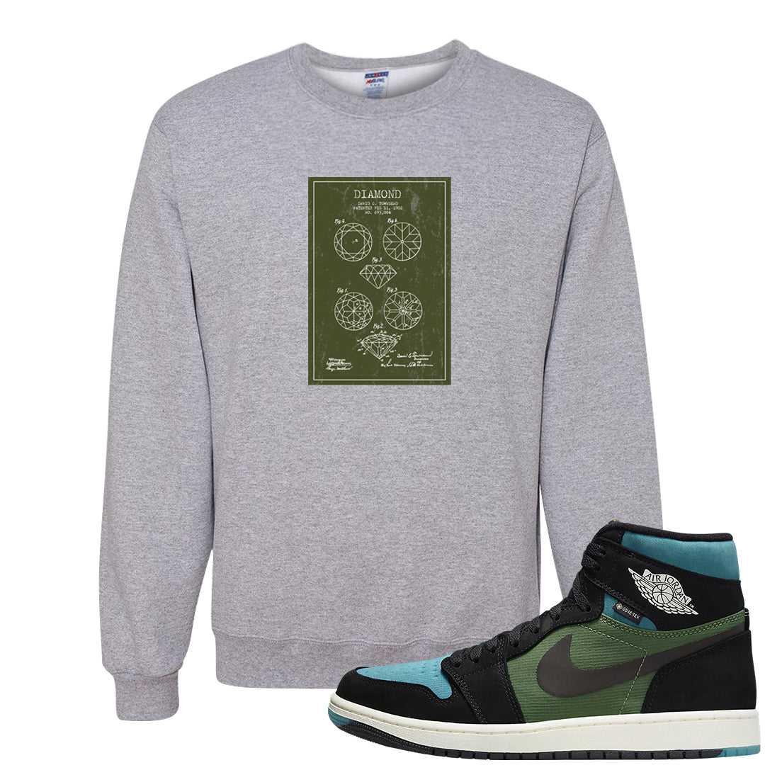 Element Black Olive High 1s Crewneck Sweatshirt | Diamond Patent Sketch, Ash