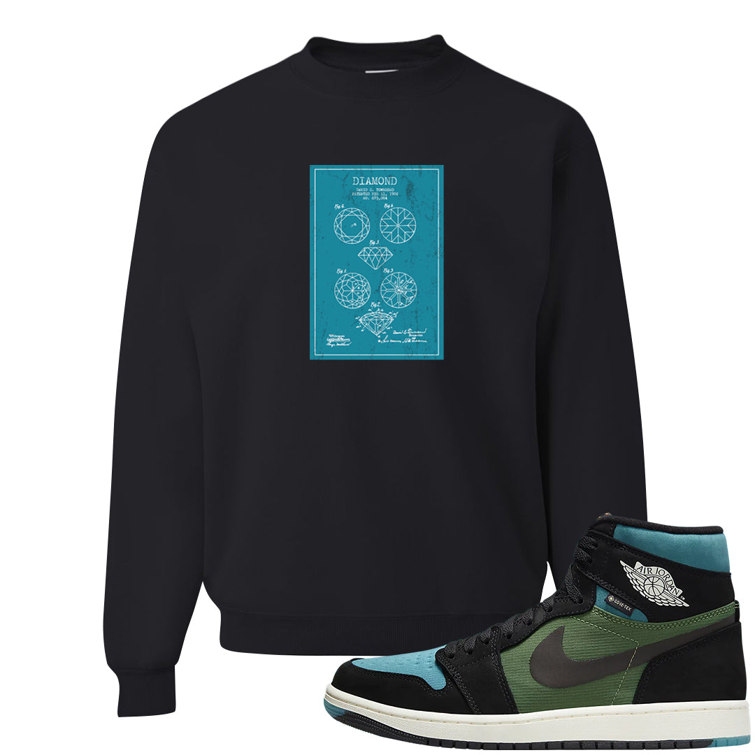 Element Black Olive High 1s Crewneck Sweatshirt | Diamond Patent Sketch, Black
