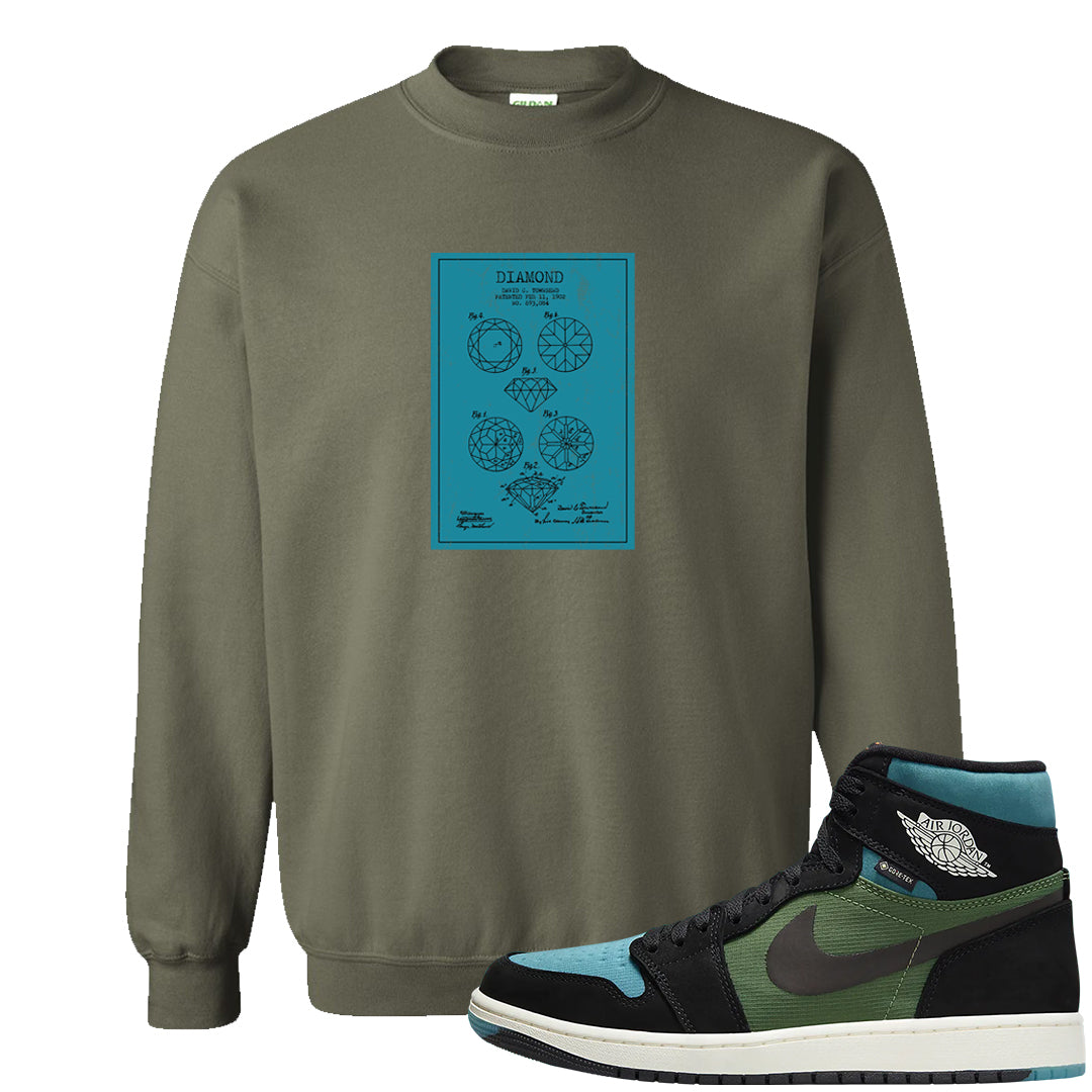 Element Black Olive High 1s Crewneck Sweatshirt | Diamond Patent Sketch, Military Green