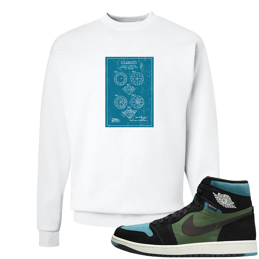 Element Black Olive High 1s Crewneck Sweatshirt | Diamond Patent Sketch, White