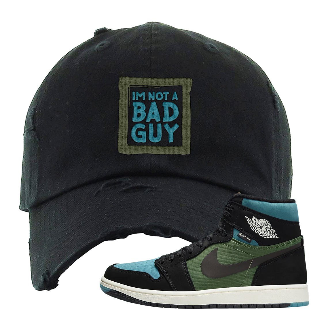 Element Black Olive High 1s Distressed Dad Hat | I'm Not A Bad Guy, Black