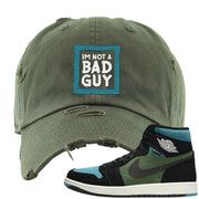 Element Black Olive High 1s Distressed Dad Hat | I'm Not A Bad Guy, Olive