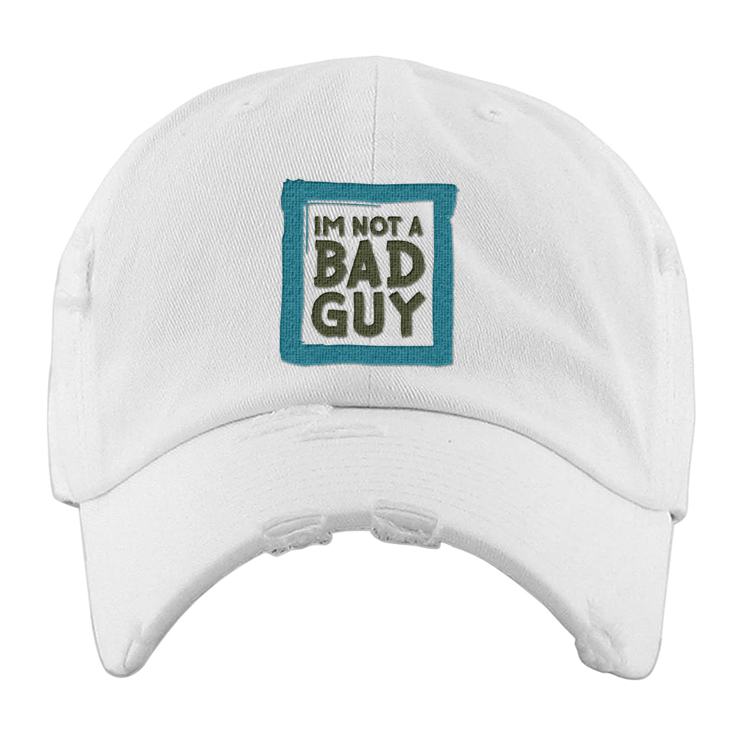 Element Black Olive High 1s Distressed Dad Hat | I'm Not A Bad Guy, White