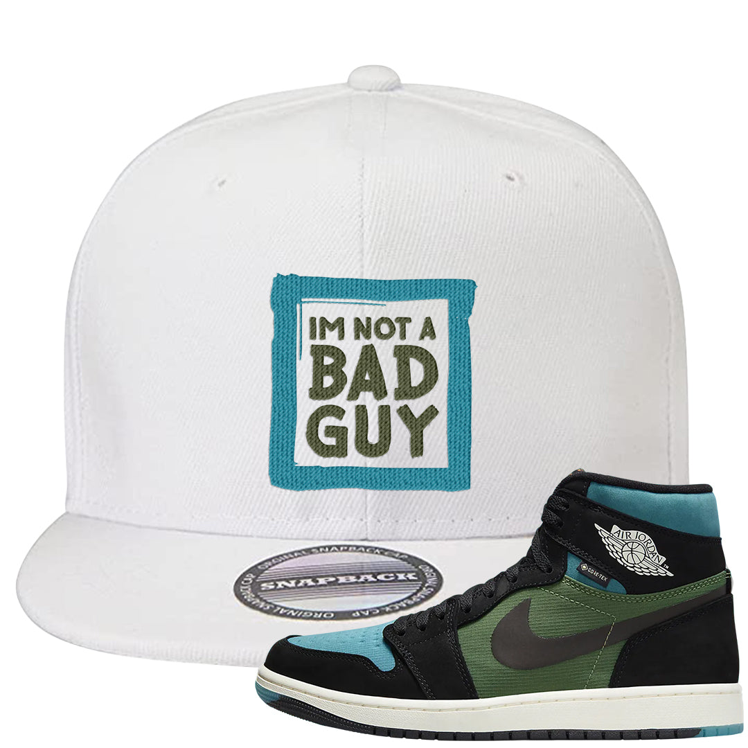 Element Black Olive High 1s Snapback Hat | I'm Not A Bad Guy, White