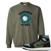 Element Black Olive High 1s Crewneck Sweatshirt | Remember To Smile, Military Green