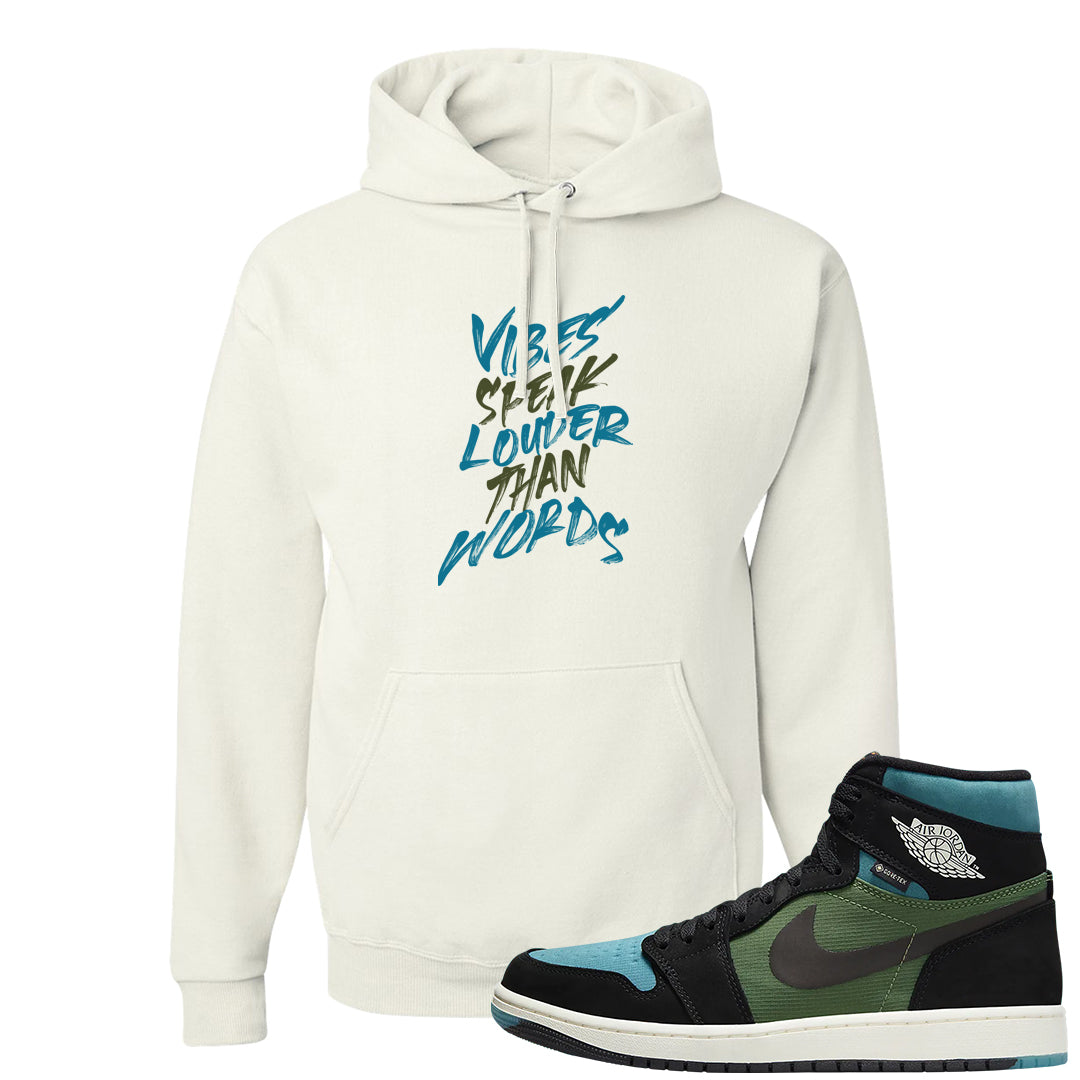 Element Black Olive High 1s Hoodie | Vibes Speak Louder Than Words, White