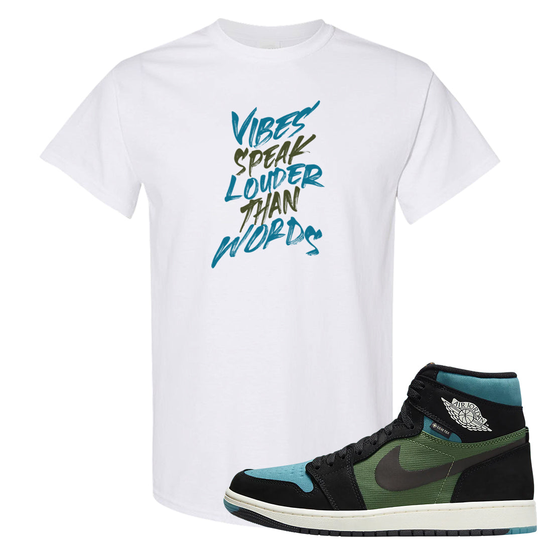 Element Black Olive High 1s T Shirt | Vibes Speak Louder Than Words, White