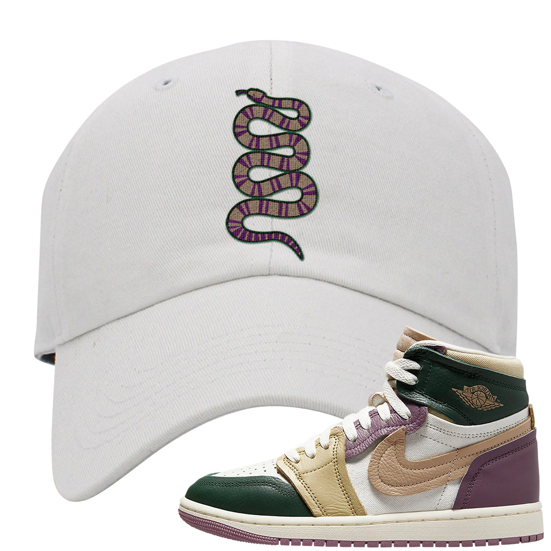 Galactic Jade High 1s Dad Hat | Coiled Snake, White
