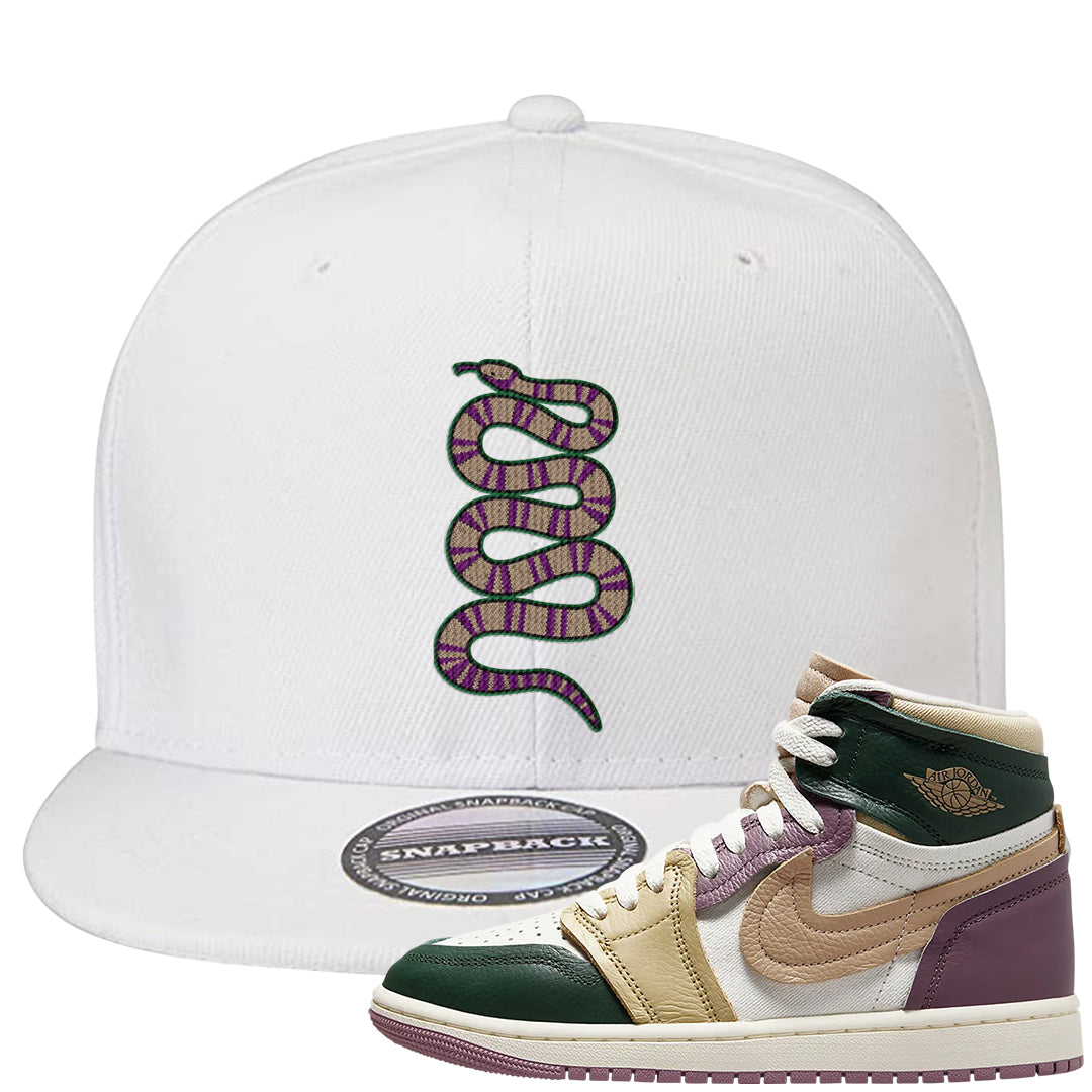 Galactic Jade High 1s Snapback Hat | Coiled Snake, White