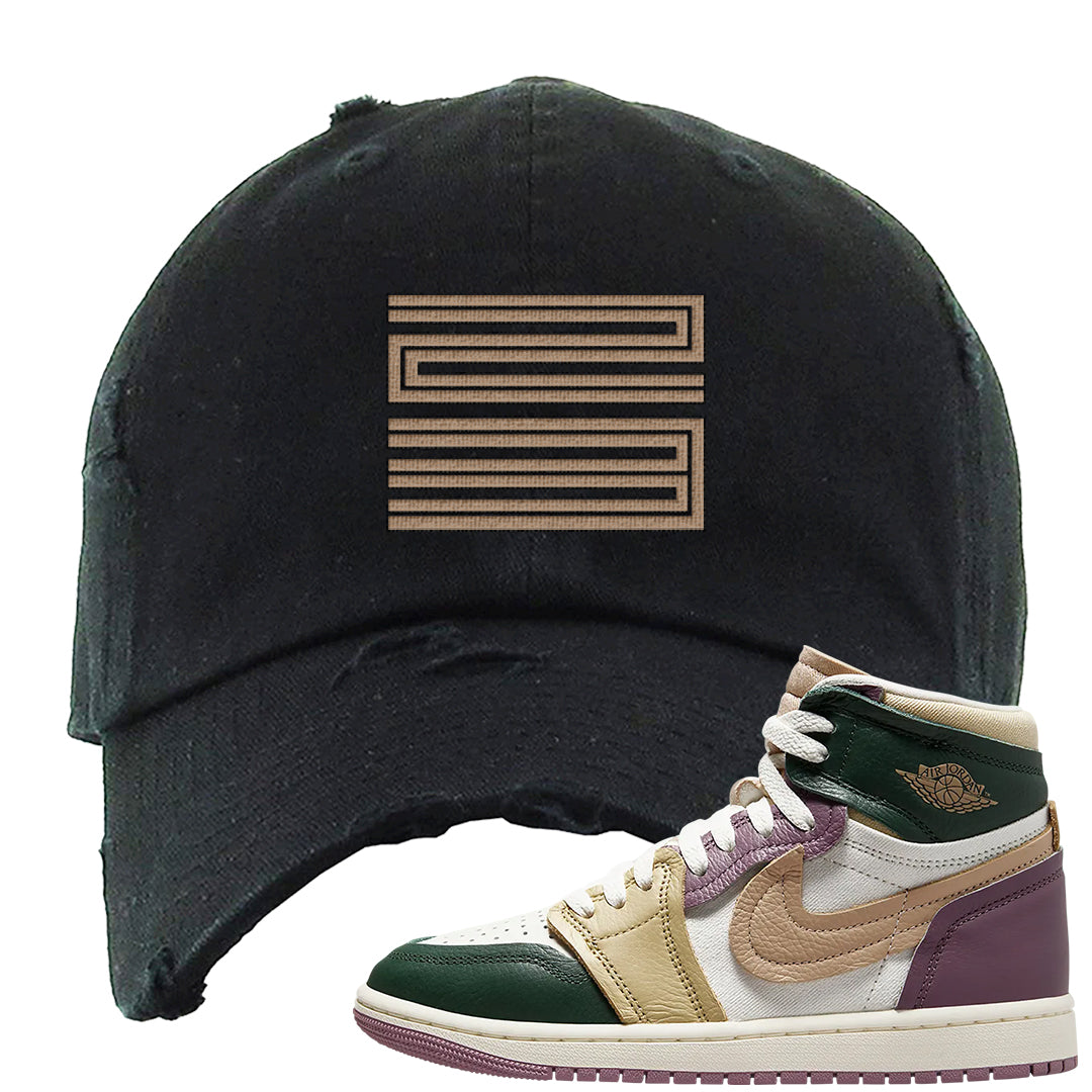 Galactic Jade High 1s Distressed Dad Hat | Double Line 23, Black
