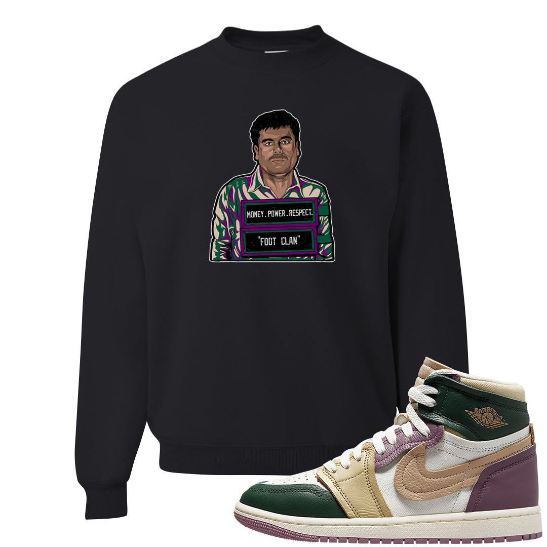 Galactic Jade High 1s Crewneck Sweatshirt | El Chapo Illustration, Black