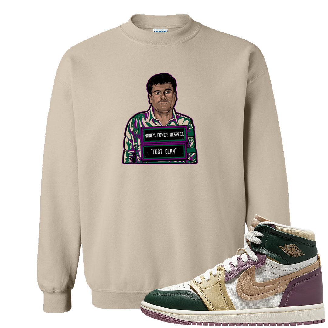 Galactic Jade High 1s Crewneck Sweatshirt | El Chapo Illustration, Sand