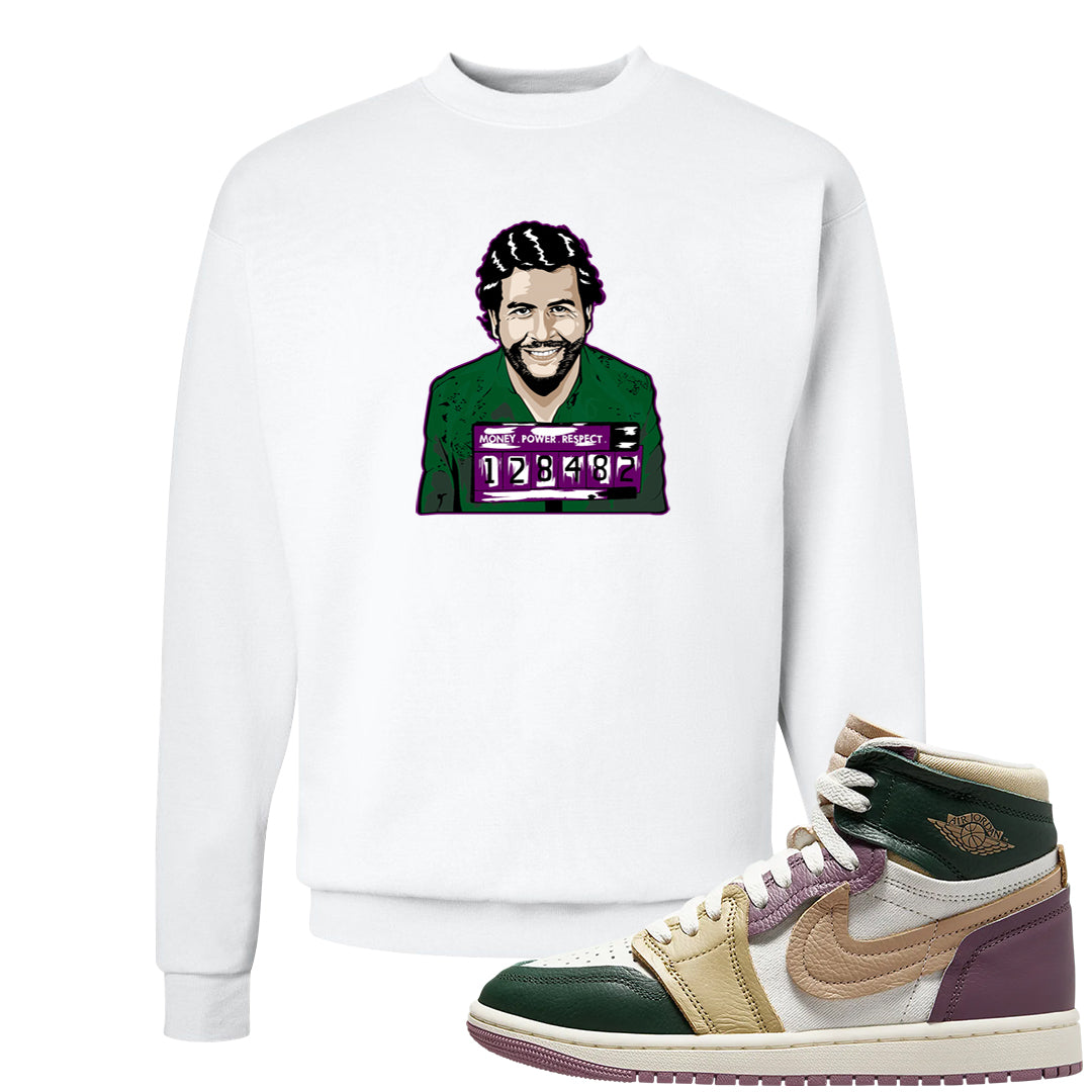 Galactic Jade High 1s Crewneck Sweatshirt | Escobar Illustration, White