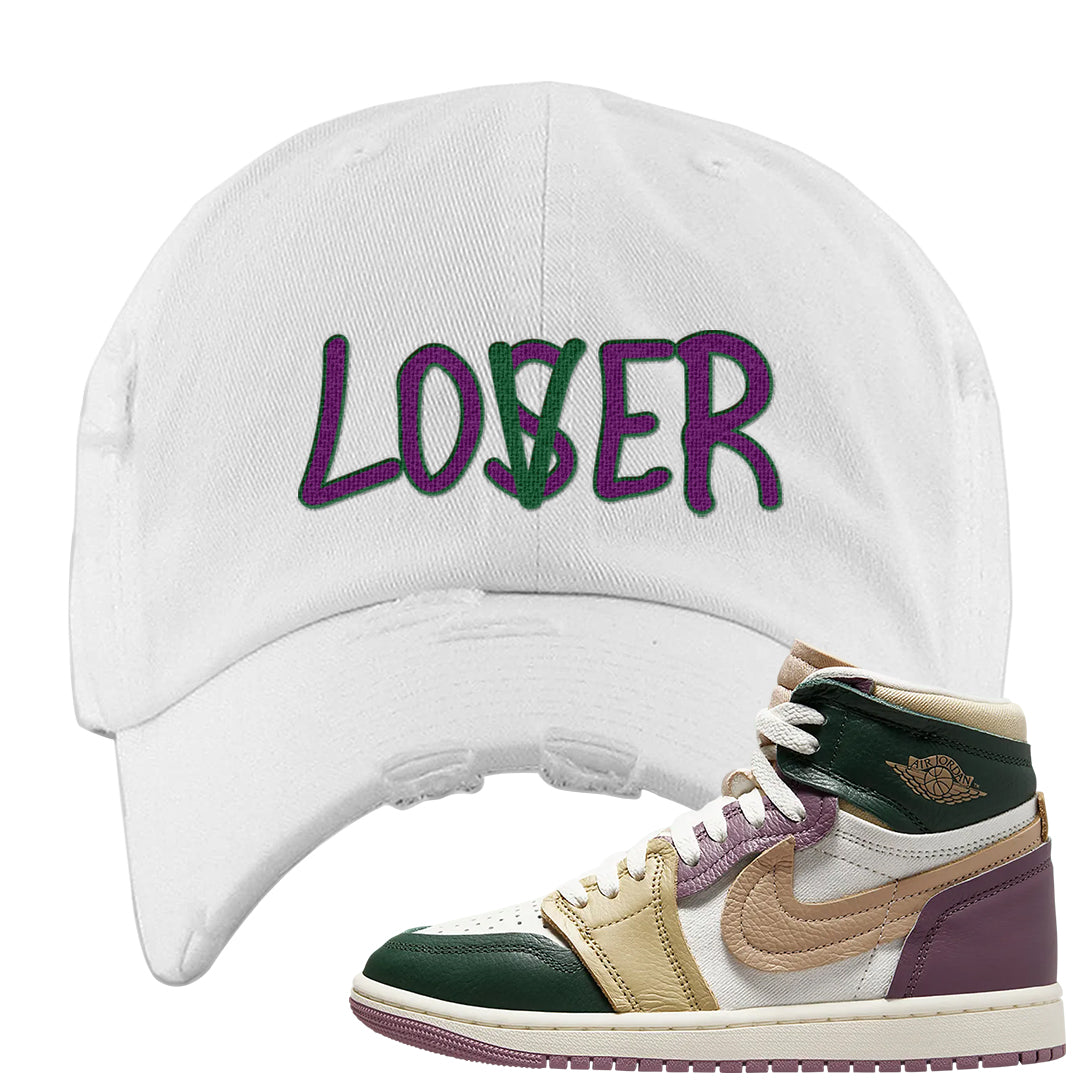 Galactic Jade High 1s Distressed Dad Hat | Lover, White