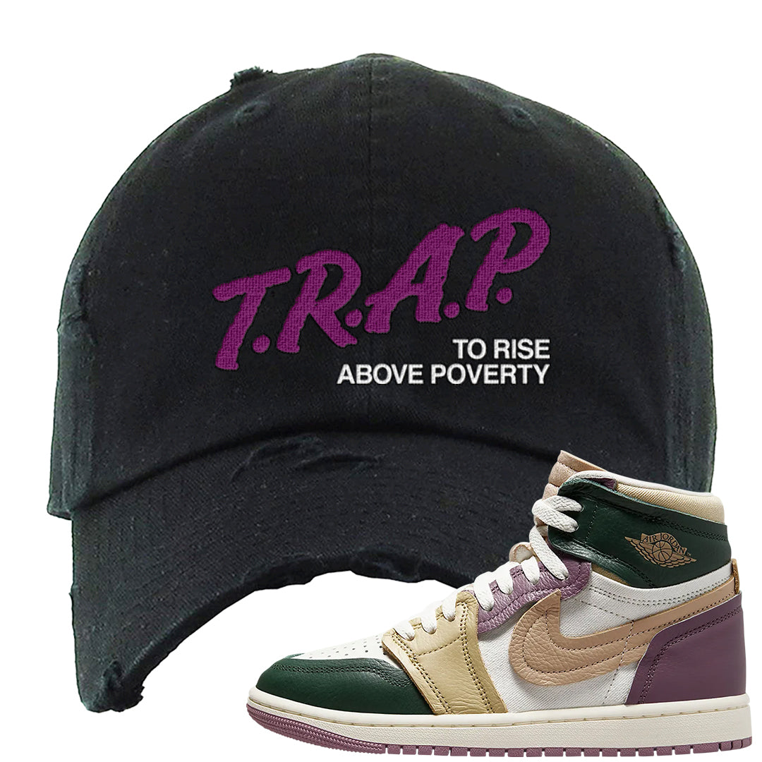 Galactic Jade High 1s Distressed Dad Hat | Trap To Rise Above Poverty, Black