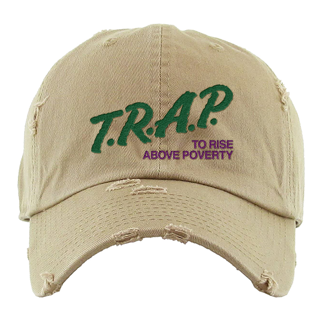 Galactic Jade High 1s Distressed Dad Hat | Trap To Rise Above Poverty, Khaki