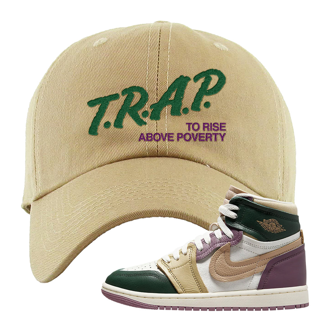 Galactic Jade High 1s Dad Hat | Trap To Rise Above Poverty, Khaki
