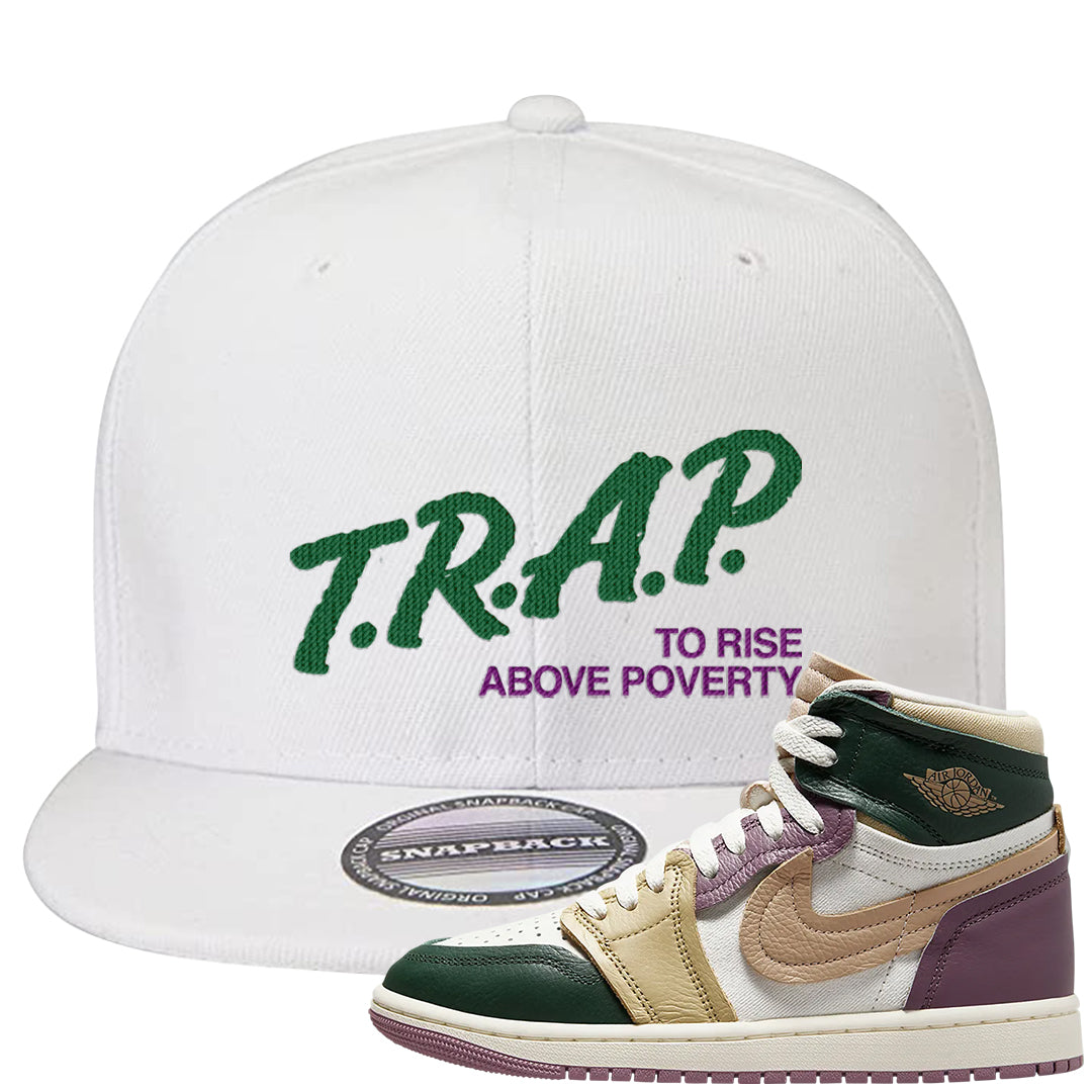 Galactic Jade High 1s Snapback Hat | Trap To Rise Above Poverty, White