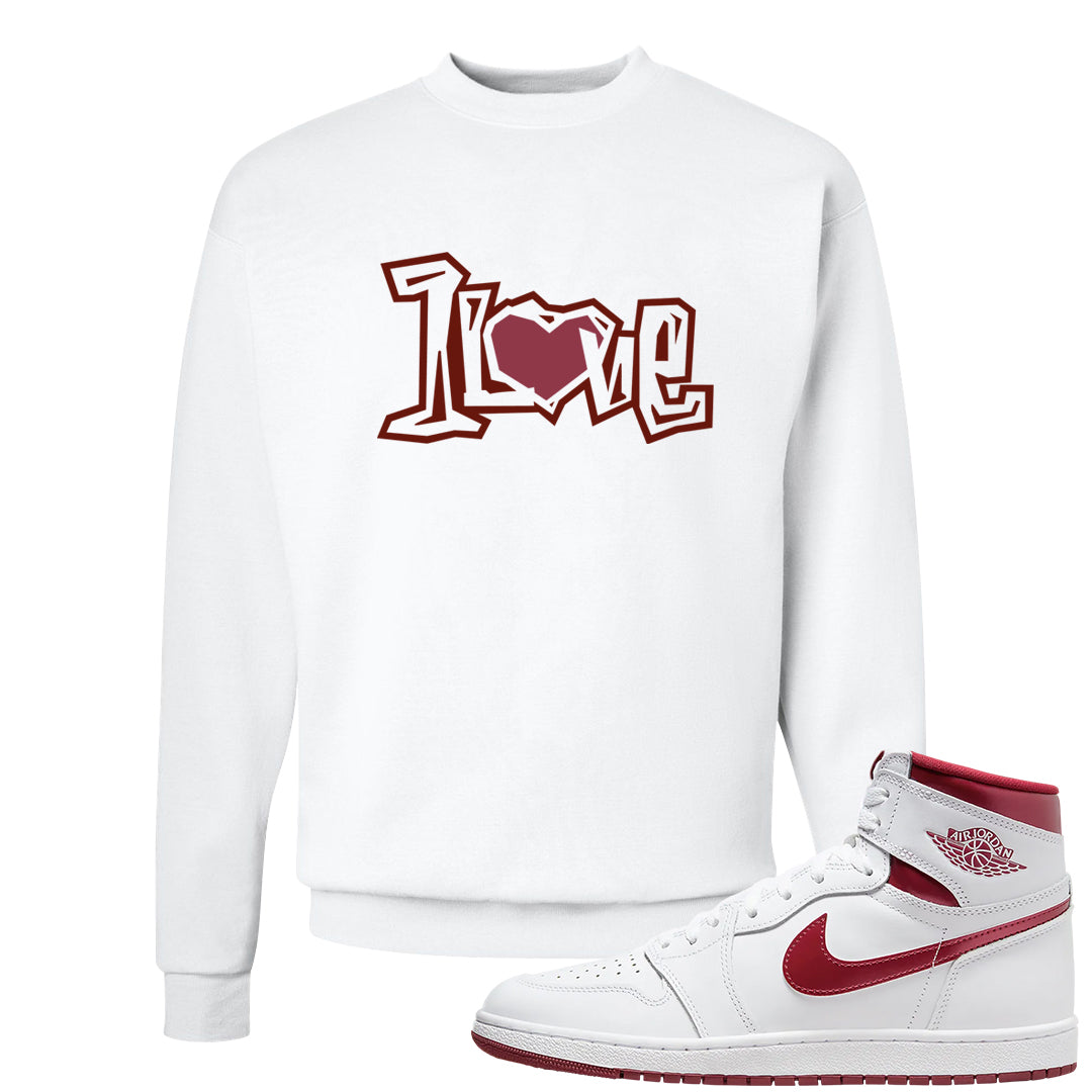 Metallic Burgundy High 1s Crewneck Sweatshirt | 1 Love, White