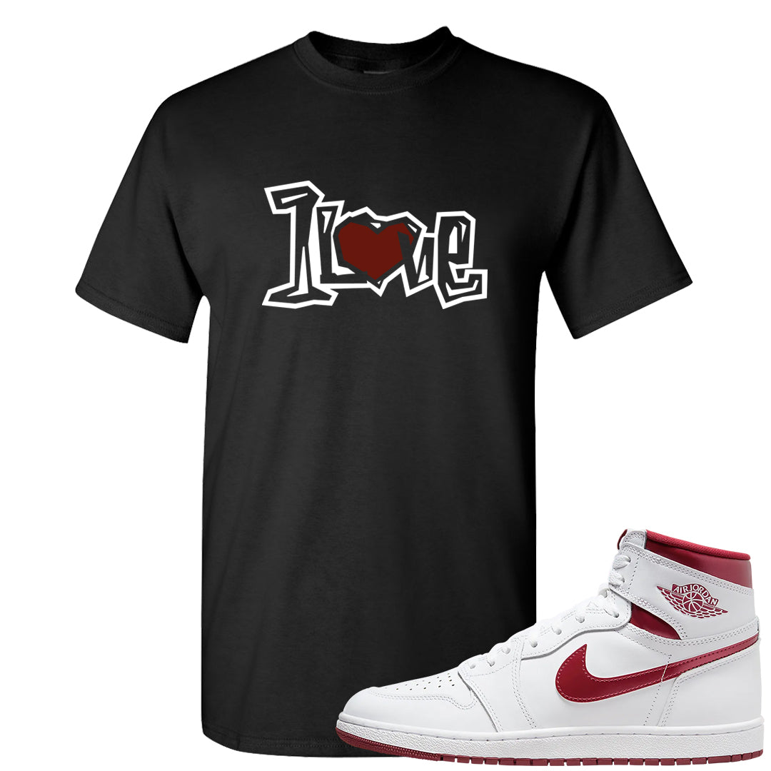 Metallic Burgundy High 1s T Shirt | 1 Love, Black