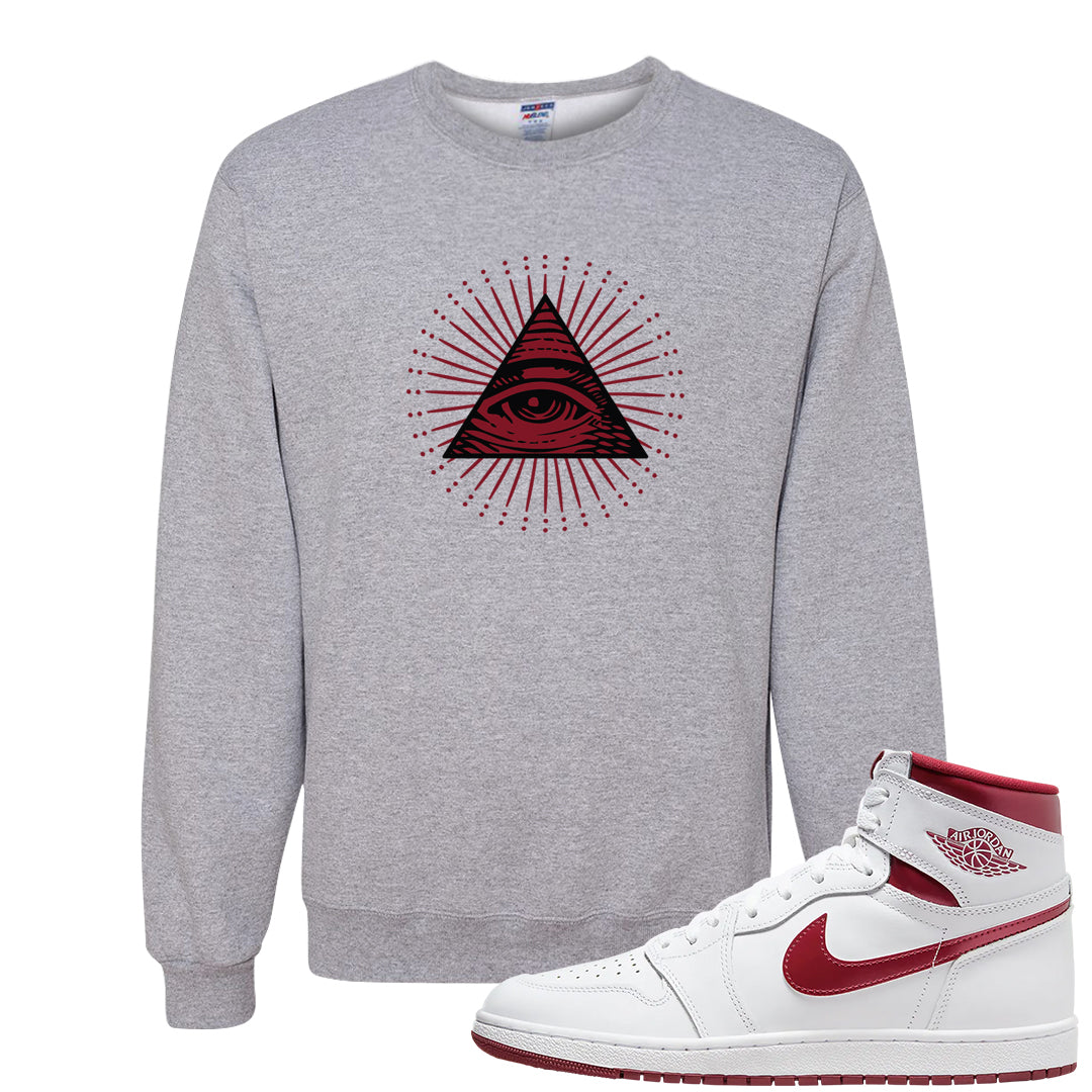 Metallic Burgundy High 1s Crewneck Sweatshirt | All Seeing Eye, Ash