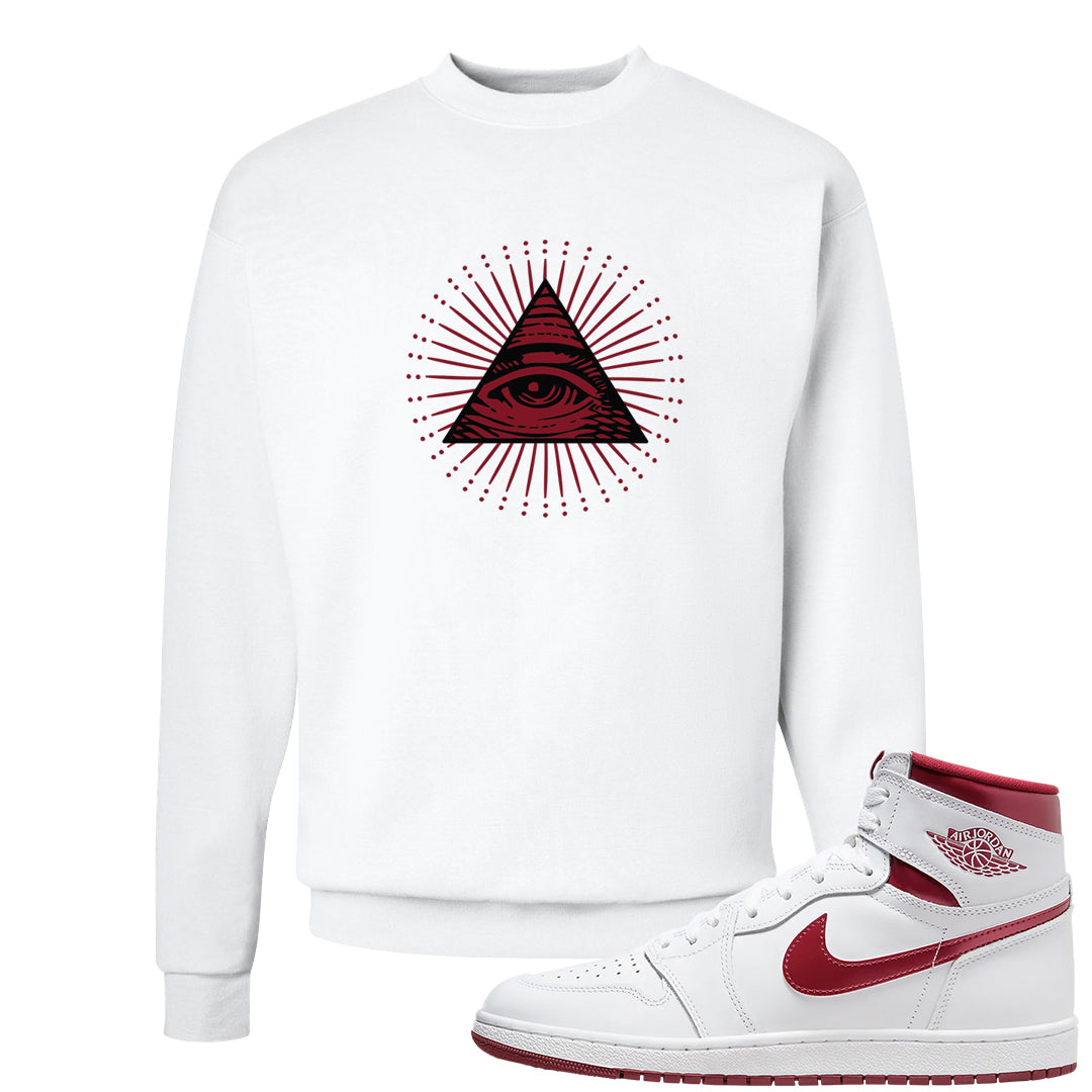 Metallic Burgundy High 1s Crewneck Sweatshirt | All Seeing Eye, White