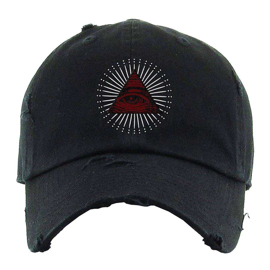 Metallic Burgundy High 1s Distressed Dad Hat | All Seeing Eye, Black