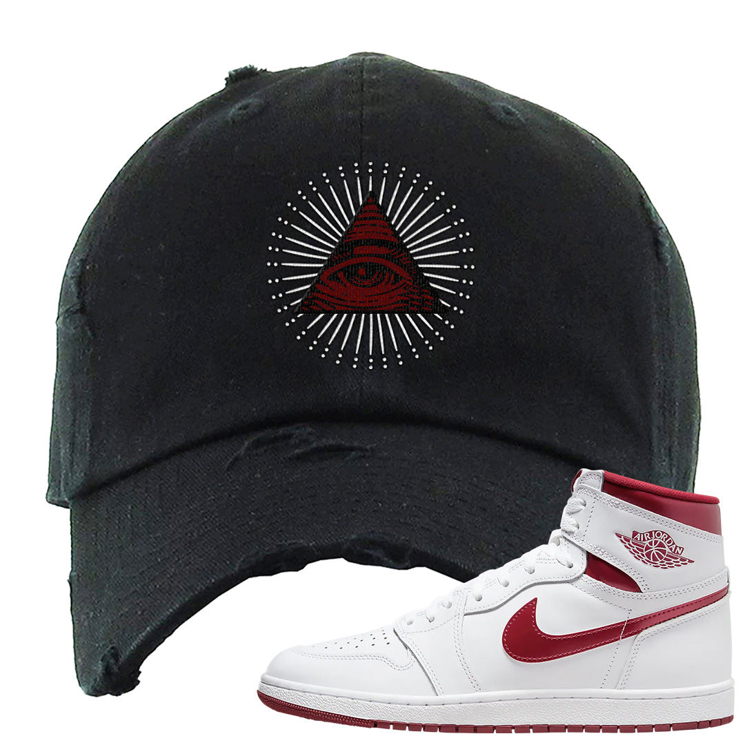 Metallic Burgundy High 1s Distressed Dad Hat | All Seeing Eye, Black