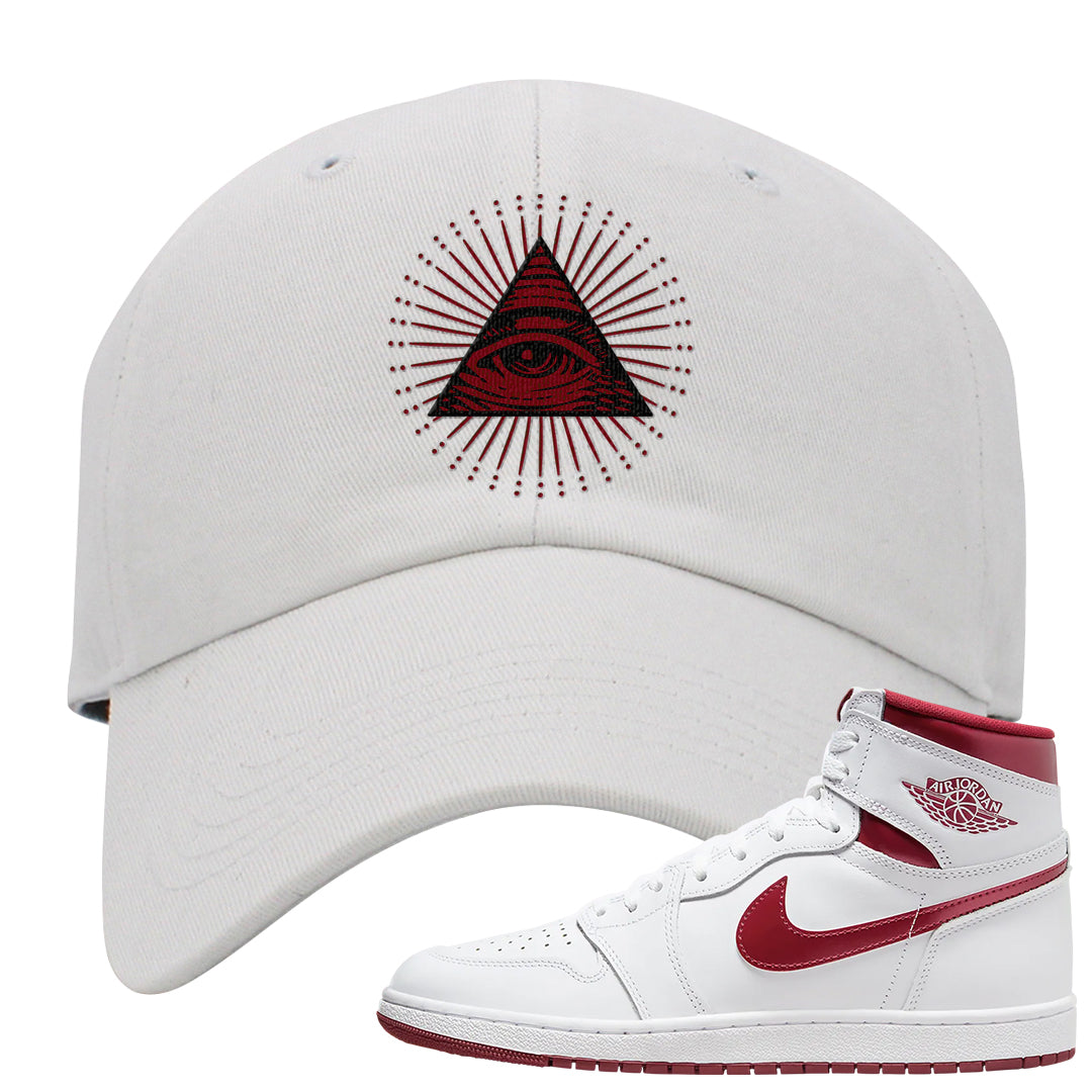 Metallic Burgundy High 1s Dad Hat | All Seeing Eye, White