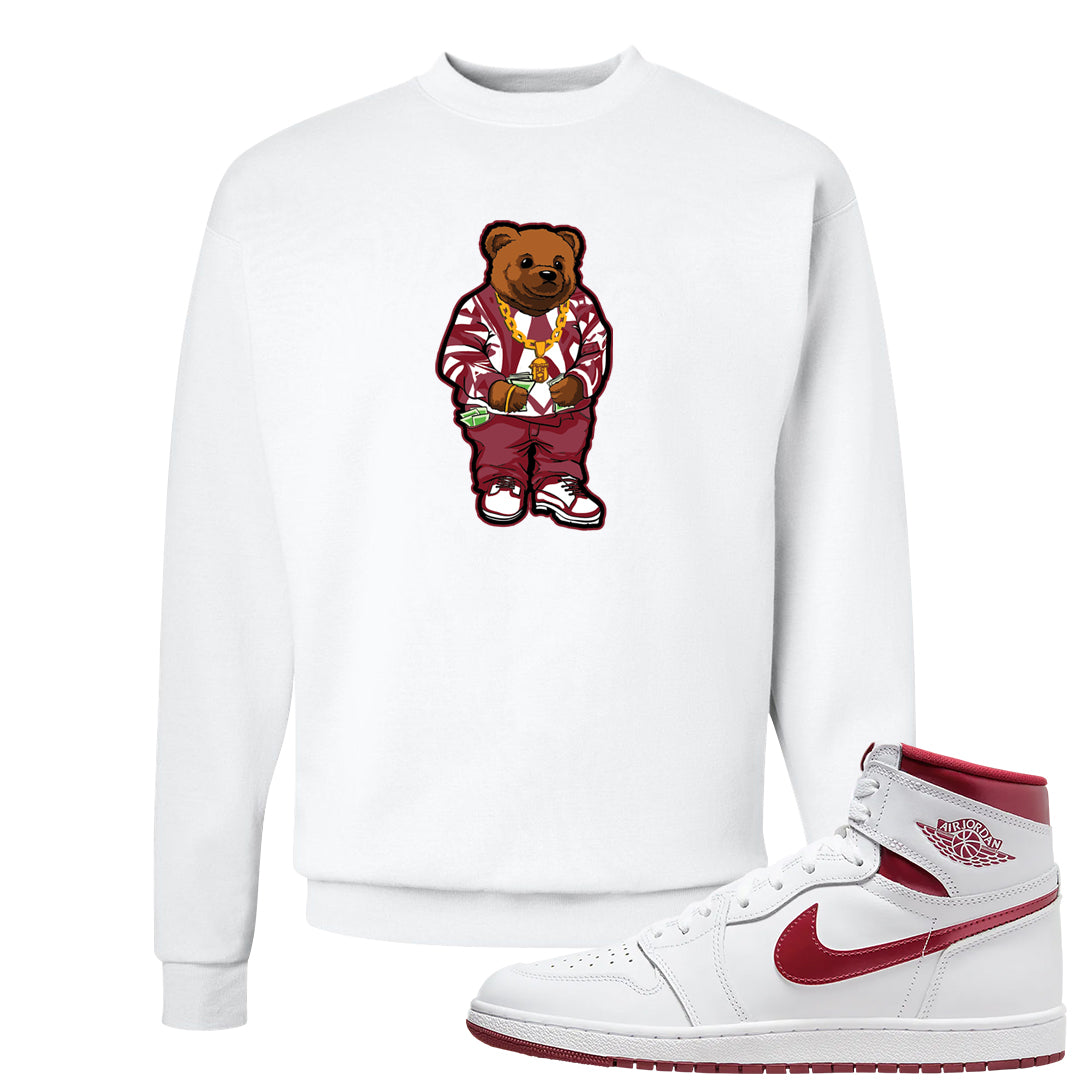 Metallic Burgundy High 1s Crewneck Sweatshirt | Sweater Bear, White