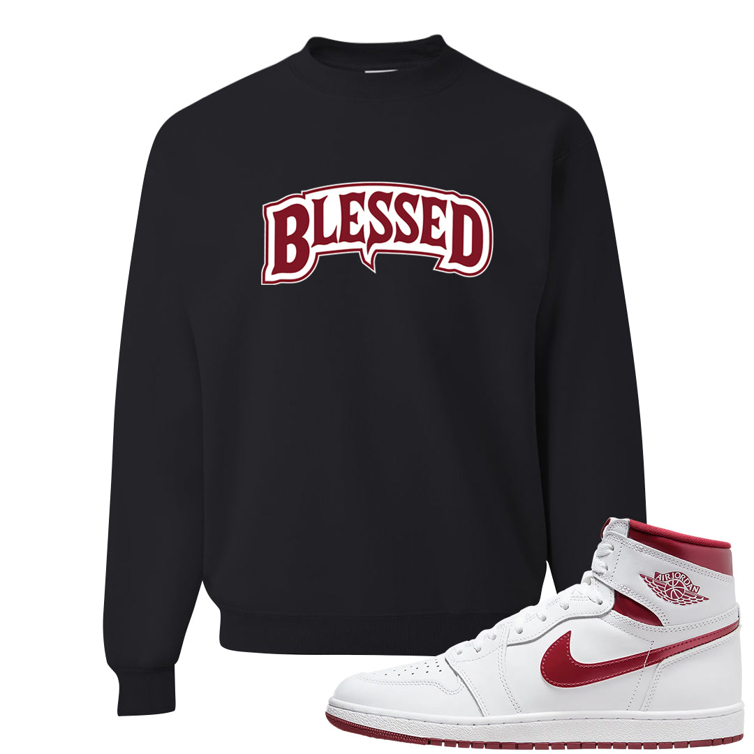 Metallic Burgundy High 1s Crewneck Sweatshirt | Blessed Arch, Black