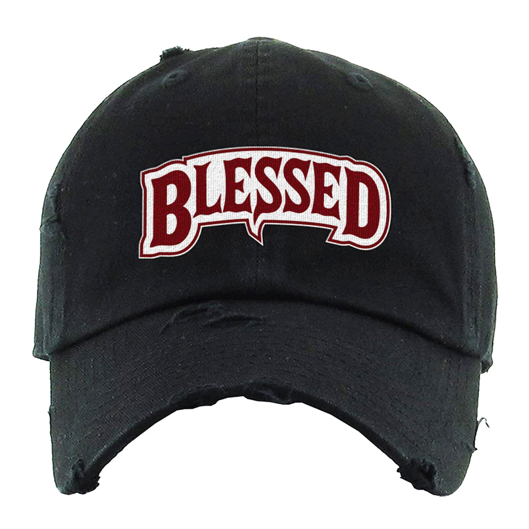 Metallic Burgundy High 1s Distressed Dad Hat | Blessed Arch, Black
