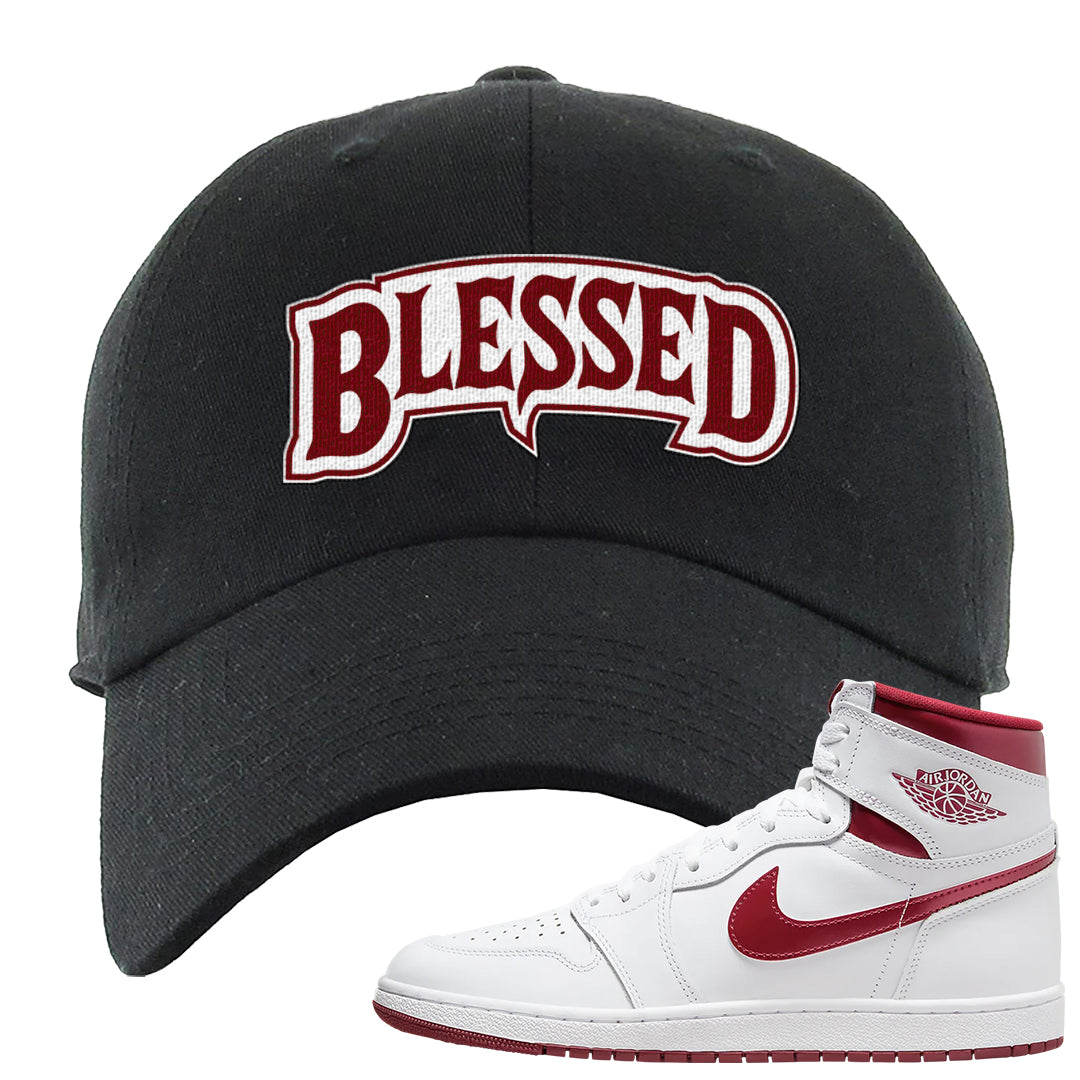 Metallic Burgundy High 1s Dad Hat | Blessed Arch, Black