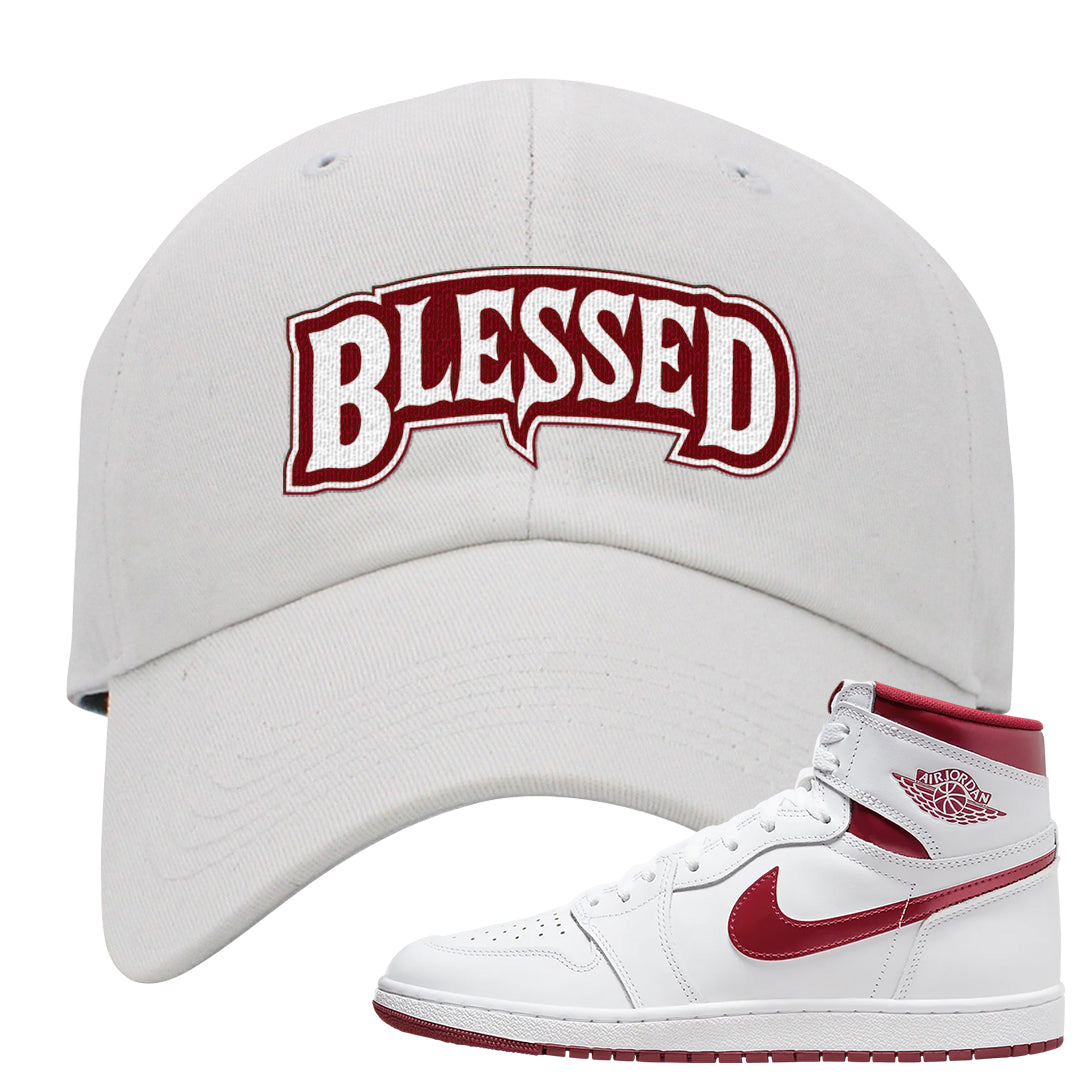 Metallic Burgundy High 1s Dad Hat | Blessed Arch, White