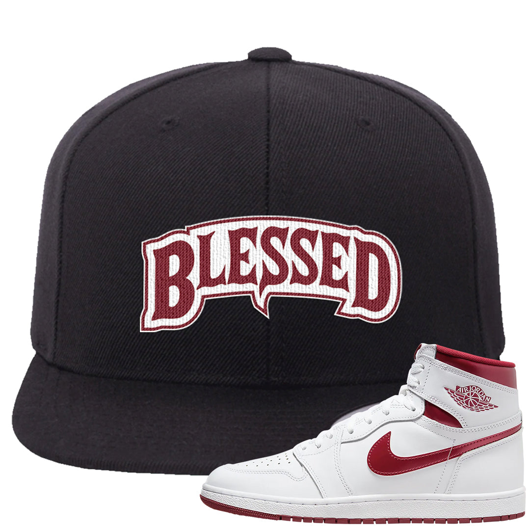 Metallic Burgundy High 1s Snapback Hat | Blessed Arch, Black