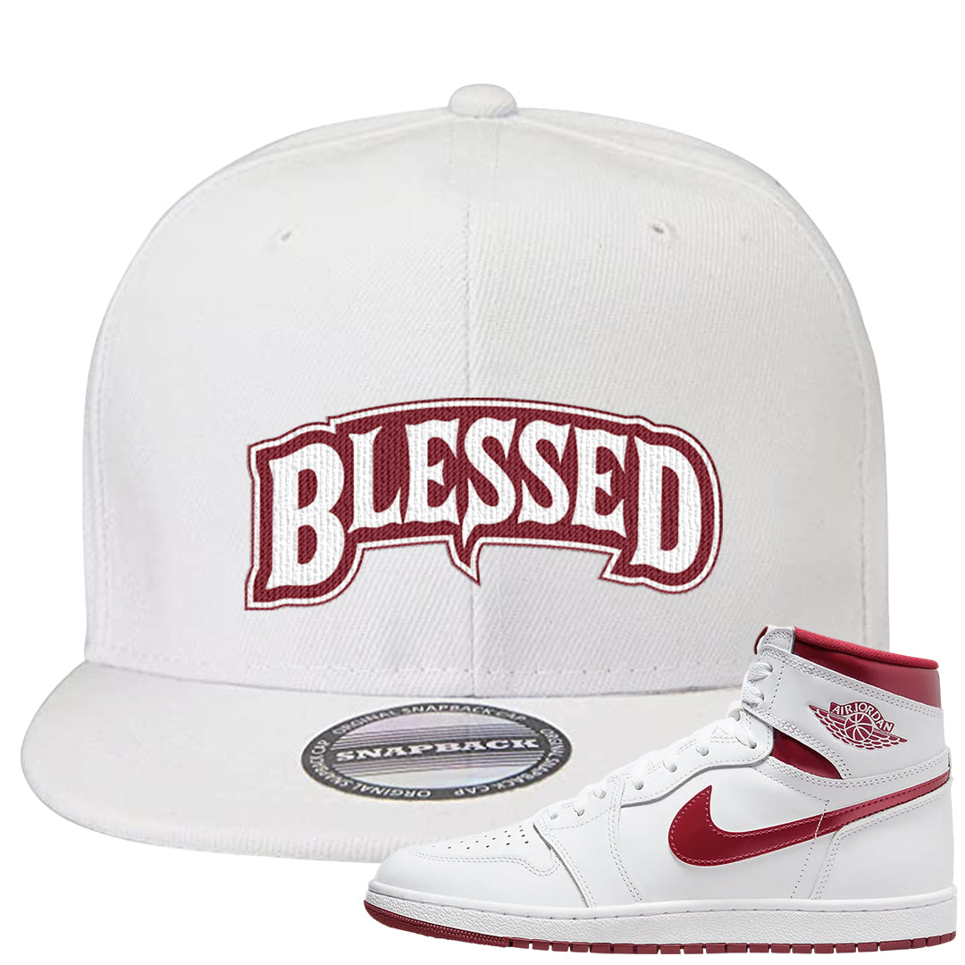 Metallic Burgundy High 1s Snapback Hat | Blessed Arch, White