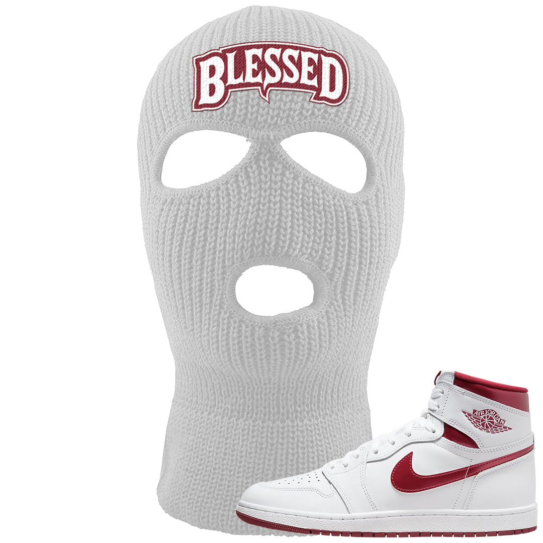 Metallic Burgundy High 1s Ski Mask | Blessed Arch, White