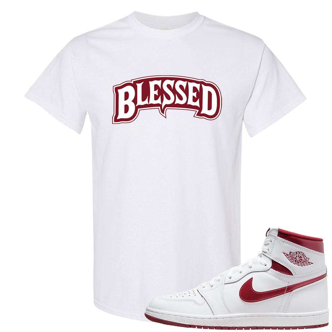 Metallic Burgundy High 1s T Shirt | Blessed Arch, White