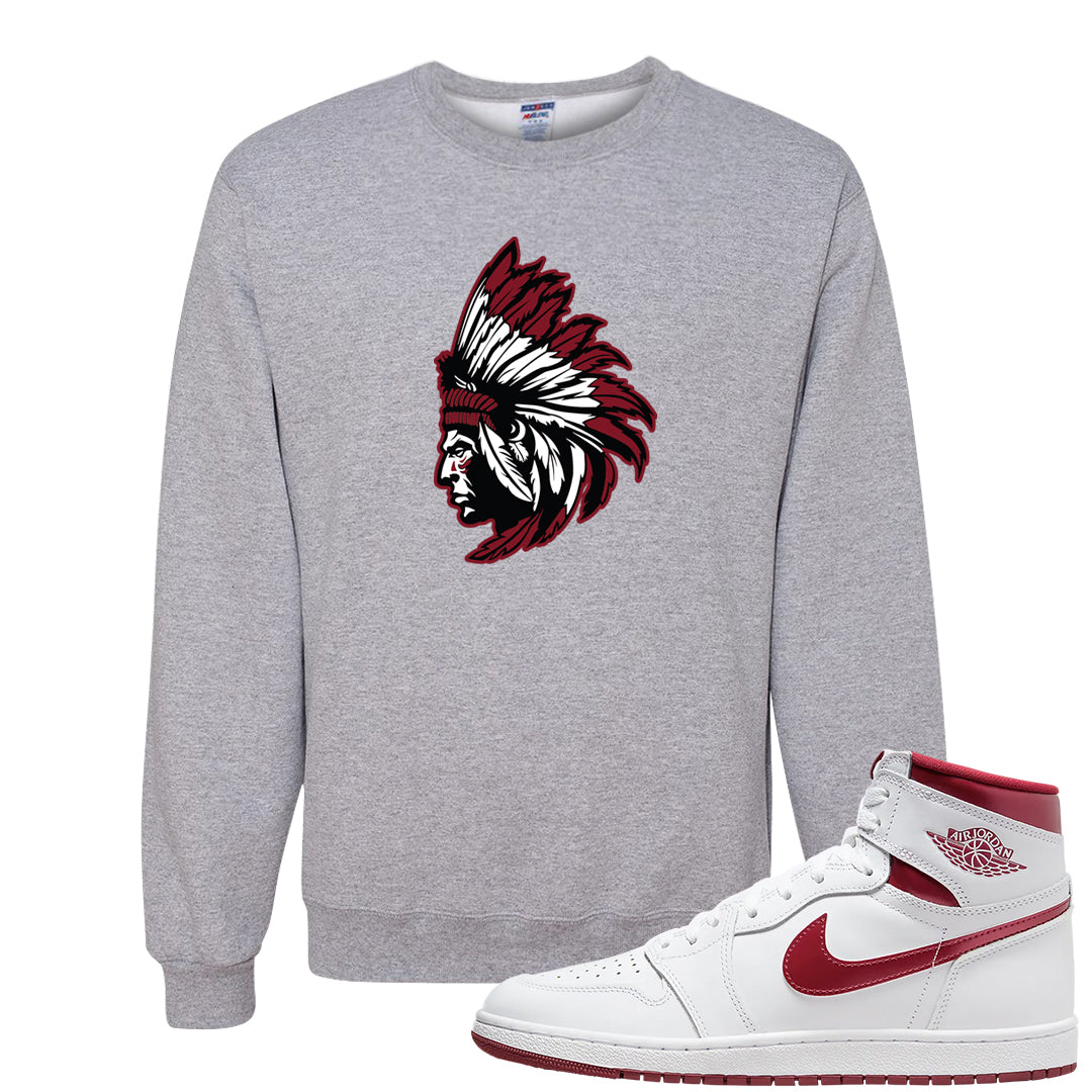 Metallic Burgundy High 1s Crewneck Sweatshirt | Indian Chief, Ash