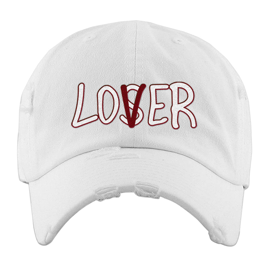 Metallic Burgundy High 1s Distressed Dad Hat | Lover, White