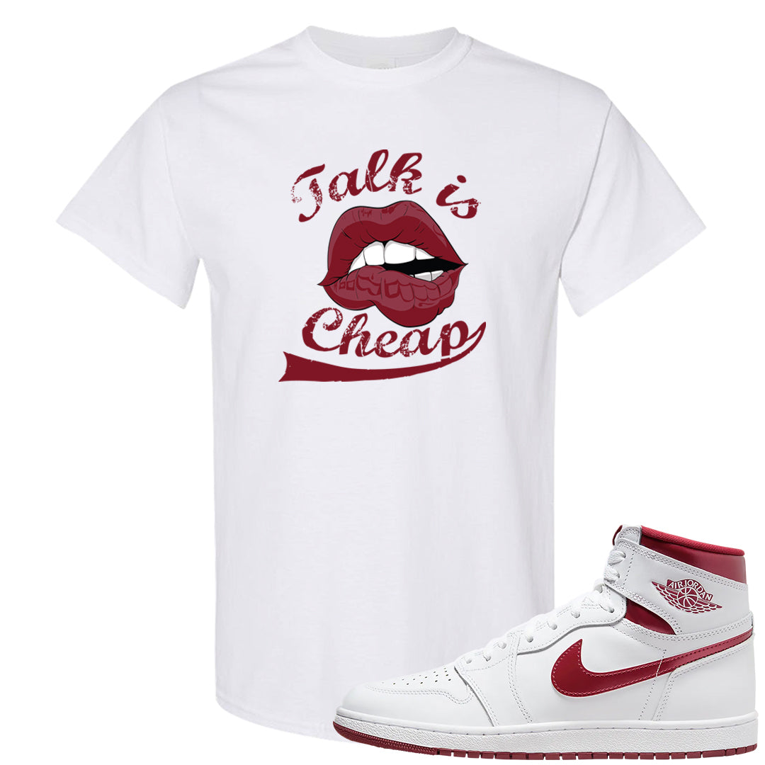Metallic Burgundy High 1s T Shirt | Talk Lips, White