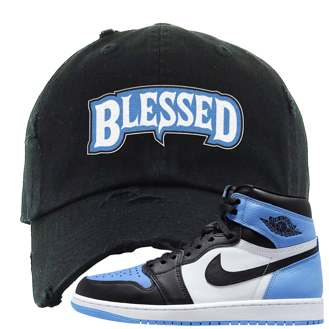 UNC Toe High 1s Distressed Dad Hat | Blessed Arch, Black