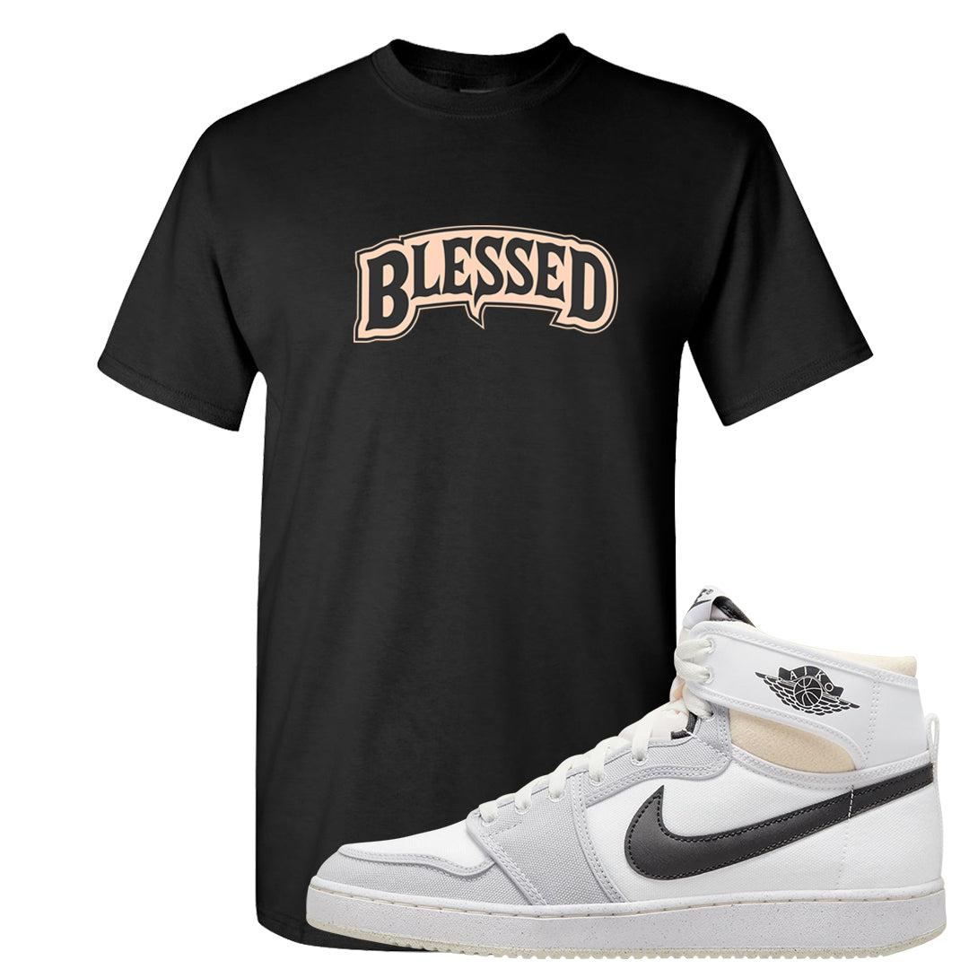 White Grey KO 1s T Shirt | Blessed Arch, Black