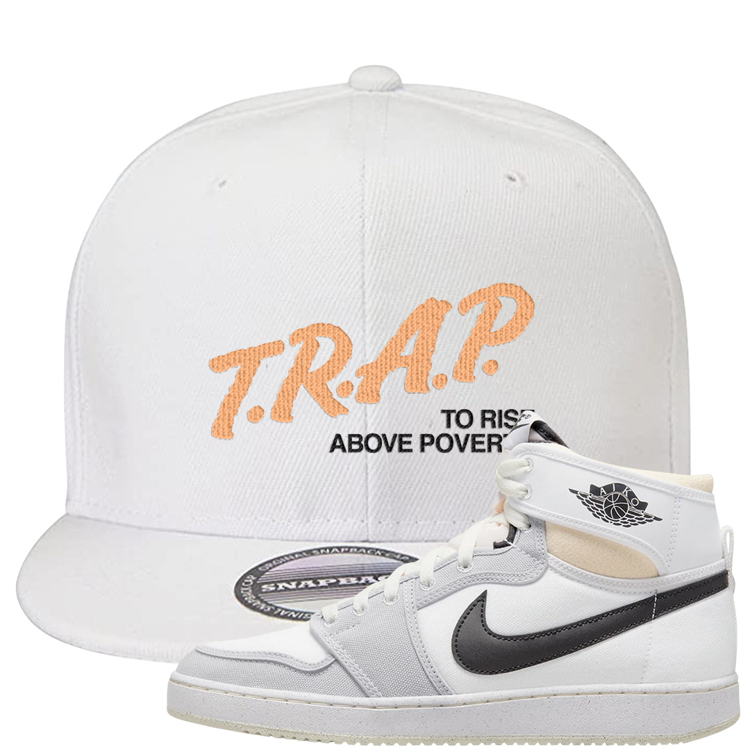 White Grey KO 1s Snapback Hat | Trap To Rise Above Poverty, White