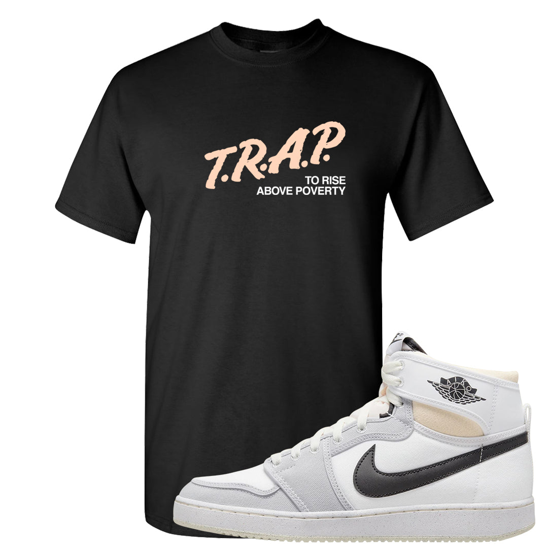 White Grey KO 1s T Shirt | Trap To Rise Above Poverty, Black
